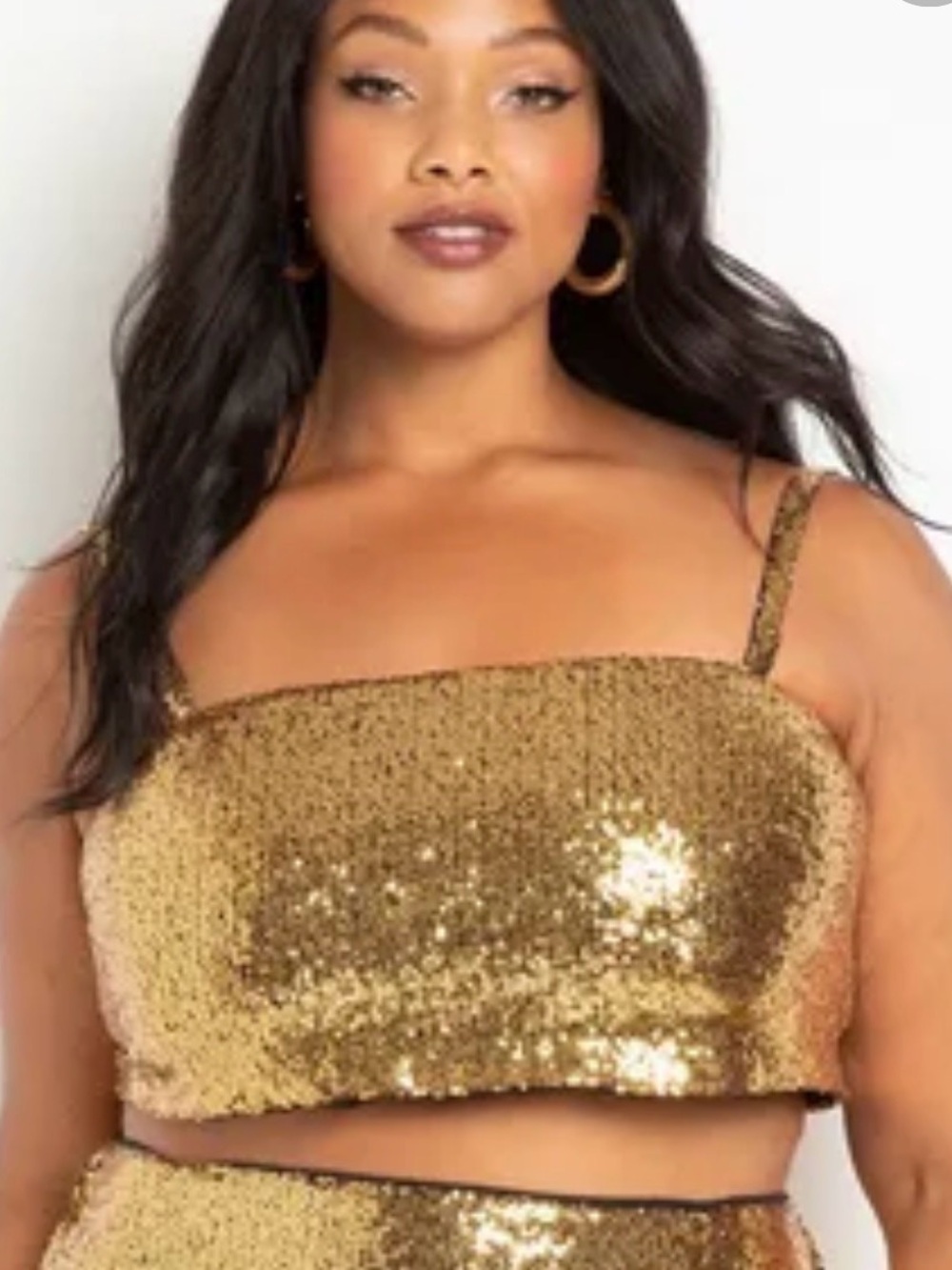 Eloquii Gold Sequin Strappy Crop Top